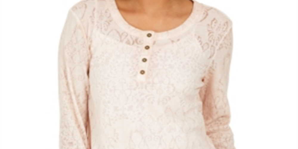 Style & Co Women's Lace Henley Top Pink Size XX-Large