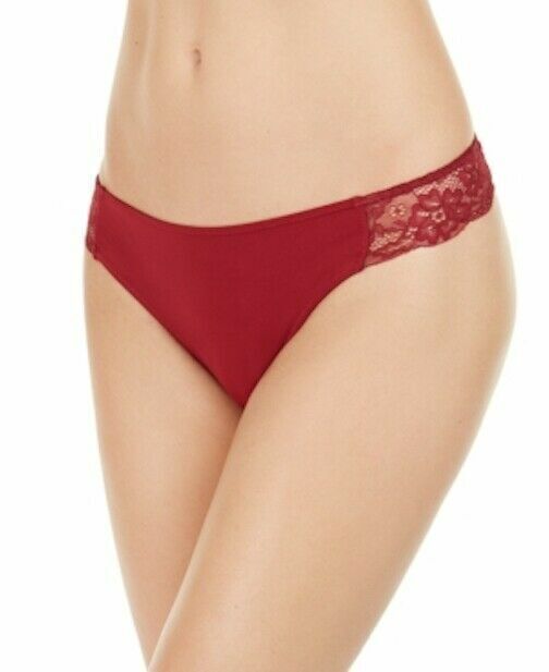 INC International Concepts Women's Lace Trim Thong Underwear Red Size Large