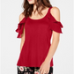 INC International Concepts Women's  Ruffled Cold-Shoulder Top  Red Size XS