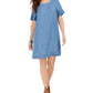Style & Co Women's Fringed Denim T-Shirt Dress Blue Size X-Small