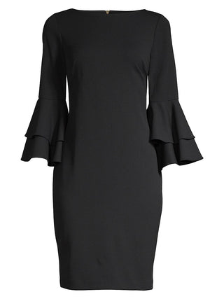 Calvin Klein Women's Bell Sleeve Knee Length Sheath Dress Black Size 2
