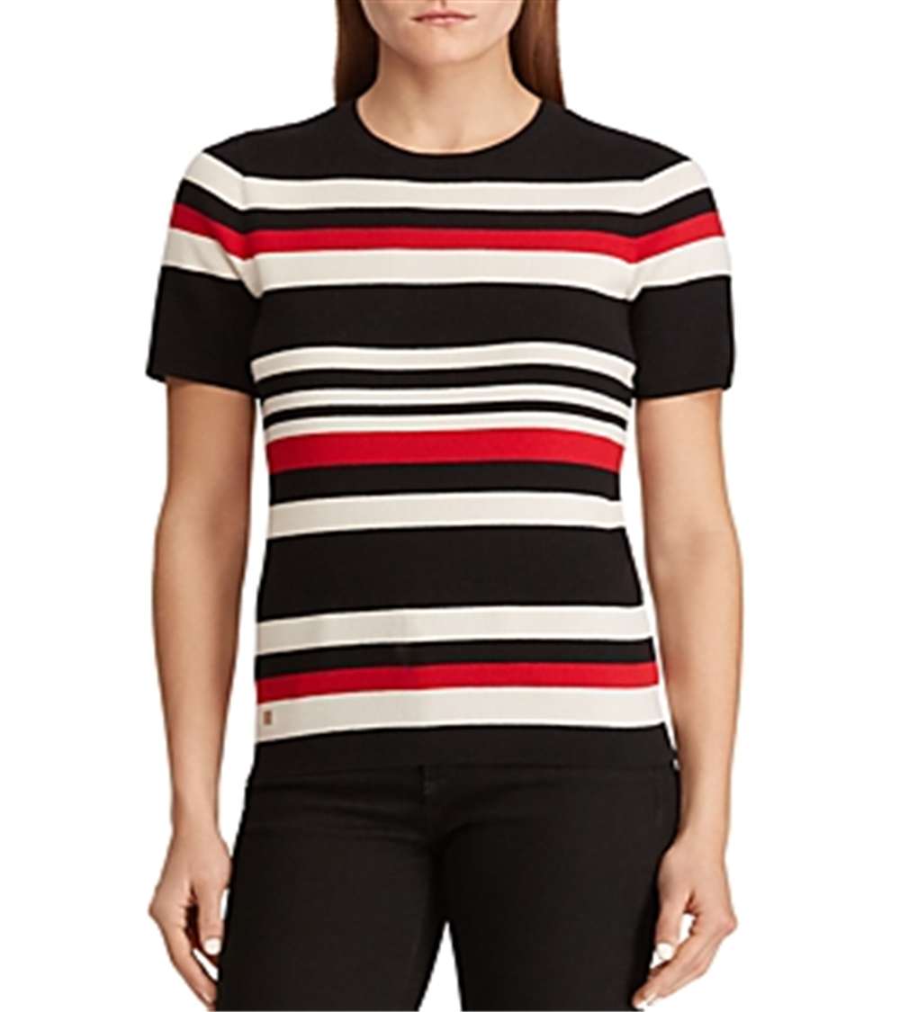 Ralph Lauren Striped Cotton-Blend Top Women's Clothing Black Size M