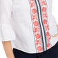 Charter Club Women's Embroidered Bell Sleeve Linen Blend Top White Size Small
