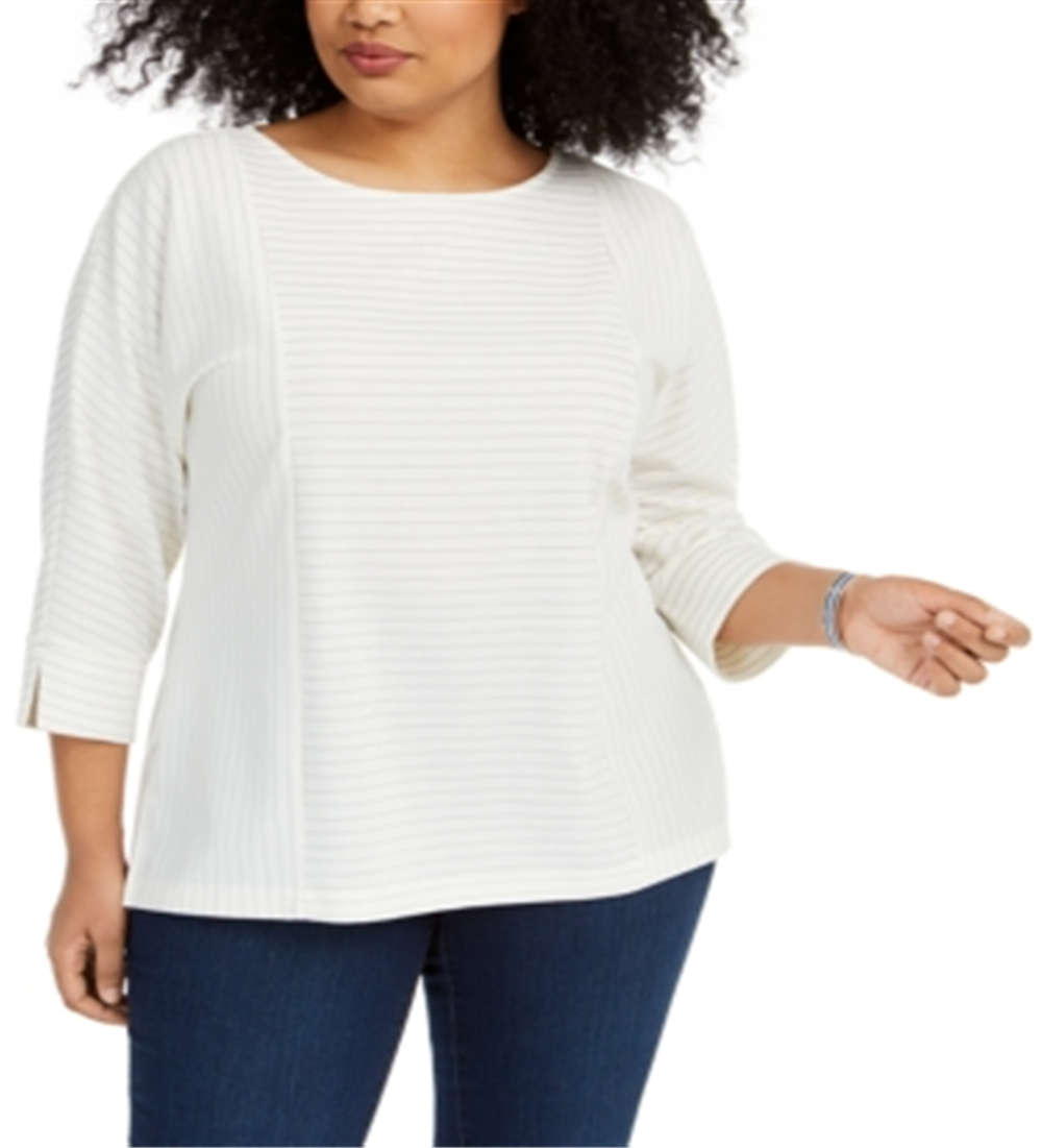 Charter Club Women's Plus Textured Top White Size 3X