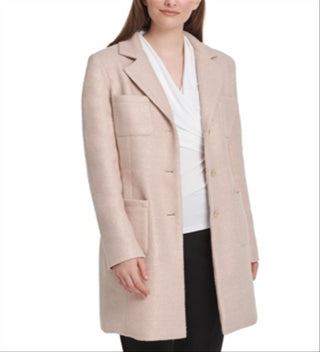 DKNY Women's Foil Boucle Four-Pocket Topper Jacket Pink Size 2