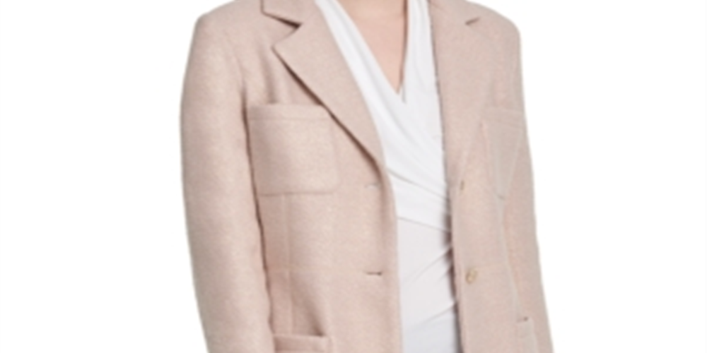 DKNY Women's Foil Boucle Four-Pocket Topper Jacket Pink Size 2