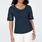 Charter Club Women's Cotton Lace TrimTop Blue Size Small