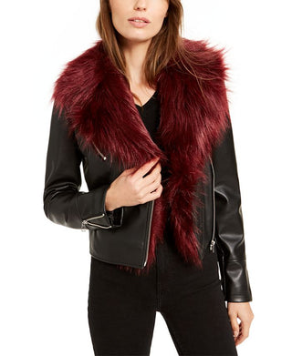 Bar III Women's Winter Faux Leather Moto Coat Black Size X-Large