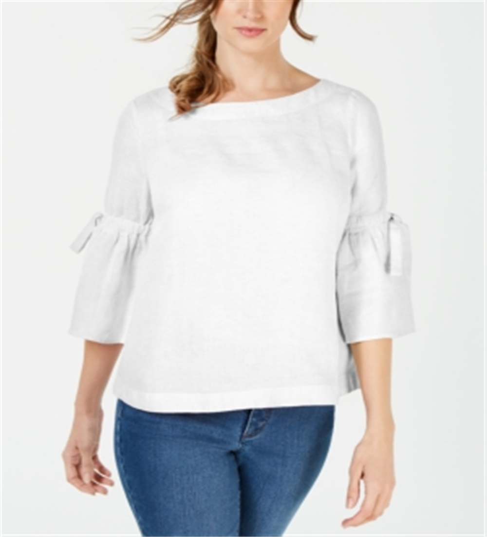 Charter Club Women's Linen Bell Sleeve Top White Size X-Small