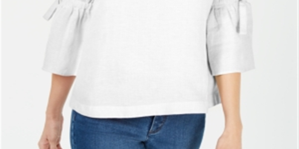Charter Club Women's Linen Bell Sleeve Top White Size X-Small