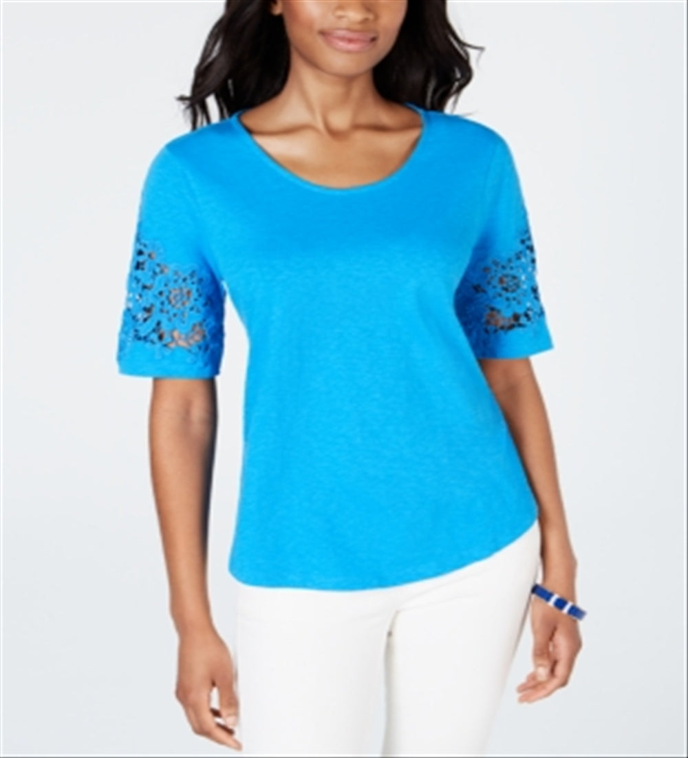 Calvin Klein Women's Cotton Lace TrimTop Blue Size X-Large