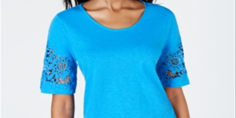 Calvin Klein Women's Cotton Lace TrimTop Blue Size X-Large