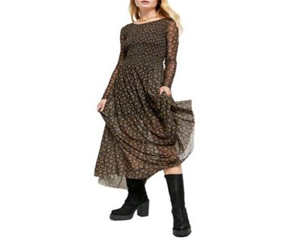 Free People Women's Hello and Goodbye Mesh MIDI Dress Black Size Large