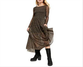 Free People Women's Hello and Goodbye Mesh MIDI Dress Black Size Large