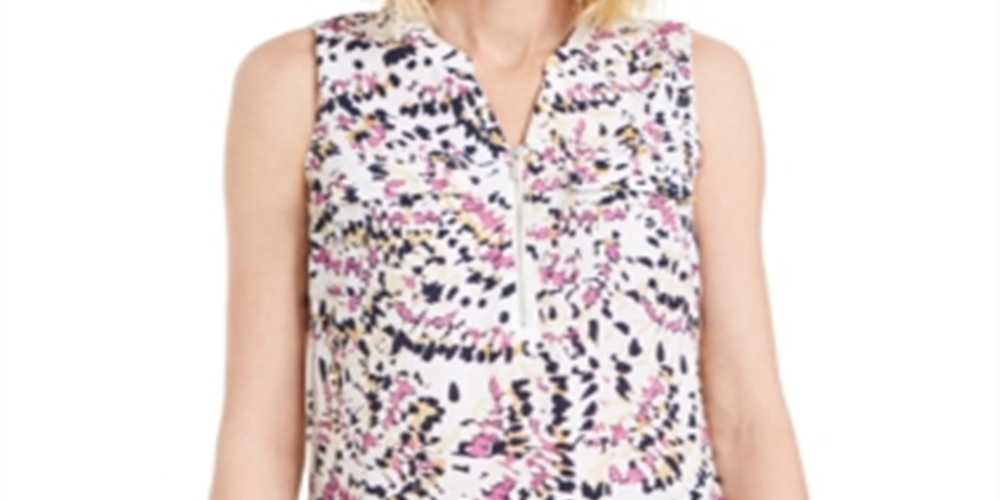 JM Collection Women's Sleeveless Printed Zip Front Top Pink Size XS