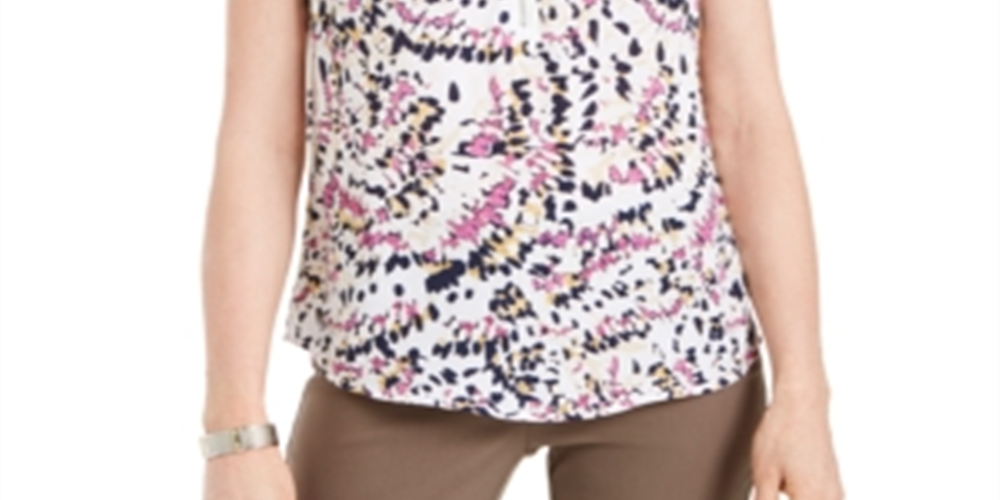 JM Collection Women's Sleeveless Printed Zip Front Top Pink Size XS