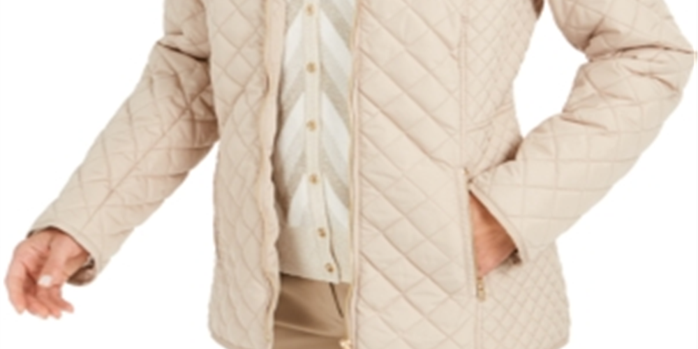 Charter Club Women's Quilted Jacket Beige Size L