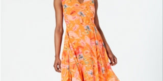 Calvin Klein Women's Floral Print High Low Wrap Maxi Dress Orange Size 8