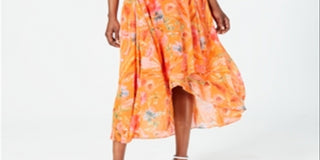 Calvin Klein Women's Floral Print High Low Wrap Maxi Dress Orange Size 8