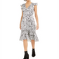 Bar III Women's Satin Splatter Print MIDI Dress White Size 12