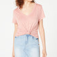 Ultra Flirt Women's V Neck Short Sleeve T-Shirt Top Pink Size Medium