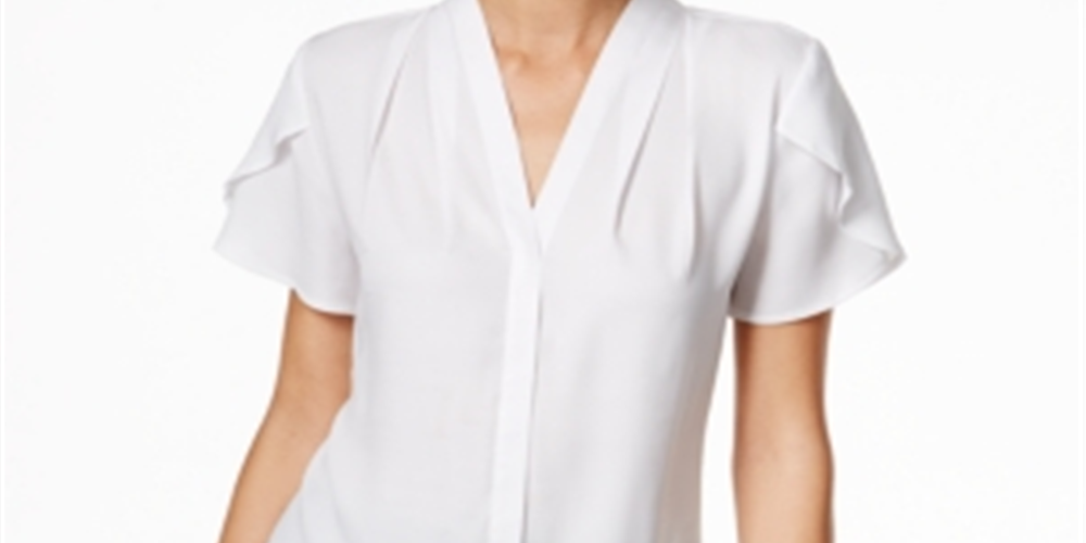 Calvin Klein Women's Ruffle Caplet Sleeve Top White Size Small