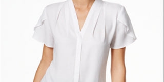Calvin Klein Women's Ruffle Caplet Sleeve Top White Size Small