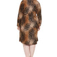 Alfani Women's Animal Print Long Sleeve Collared Below the Knee Sheath Dress Brown Size 20W