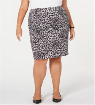 Kasper Women's Plus Leopard Print Pencil Skirt Gray Size 22W