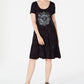 Style & Co Women's Textured Short Sleeve Scoop Neck Knee Length a Line Dress Black Size X-Small