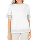 Karen Scott Women's Cotton Crochet Fringed Top White Size M