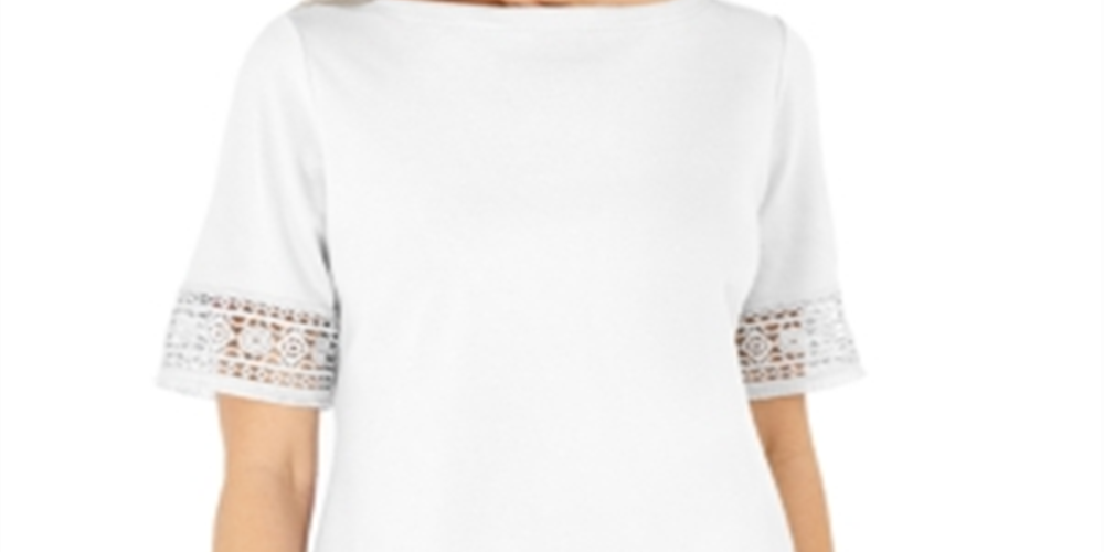 Karen Scott Women's Cotton Crochet Fringed Top White Size M