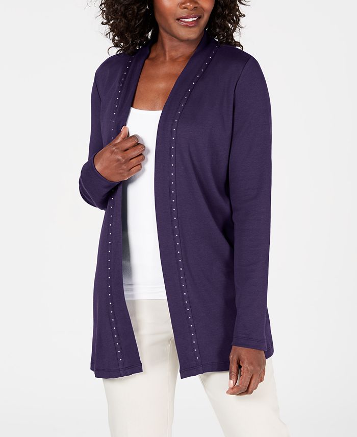 Karen Scott Women's Cotton Studded Open Front Cardigan Blue Size XX-Large