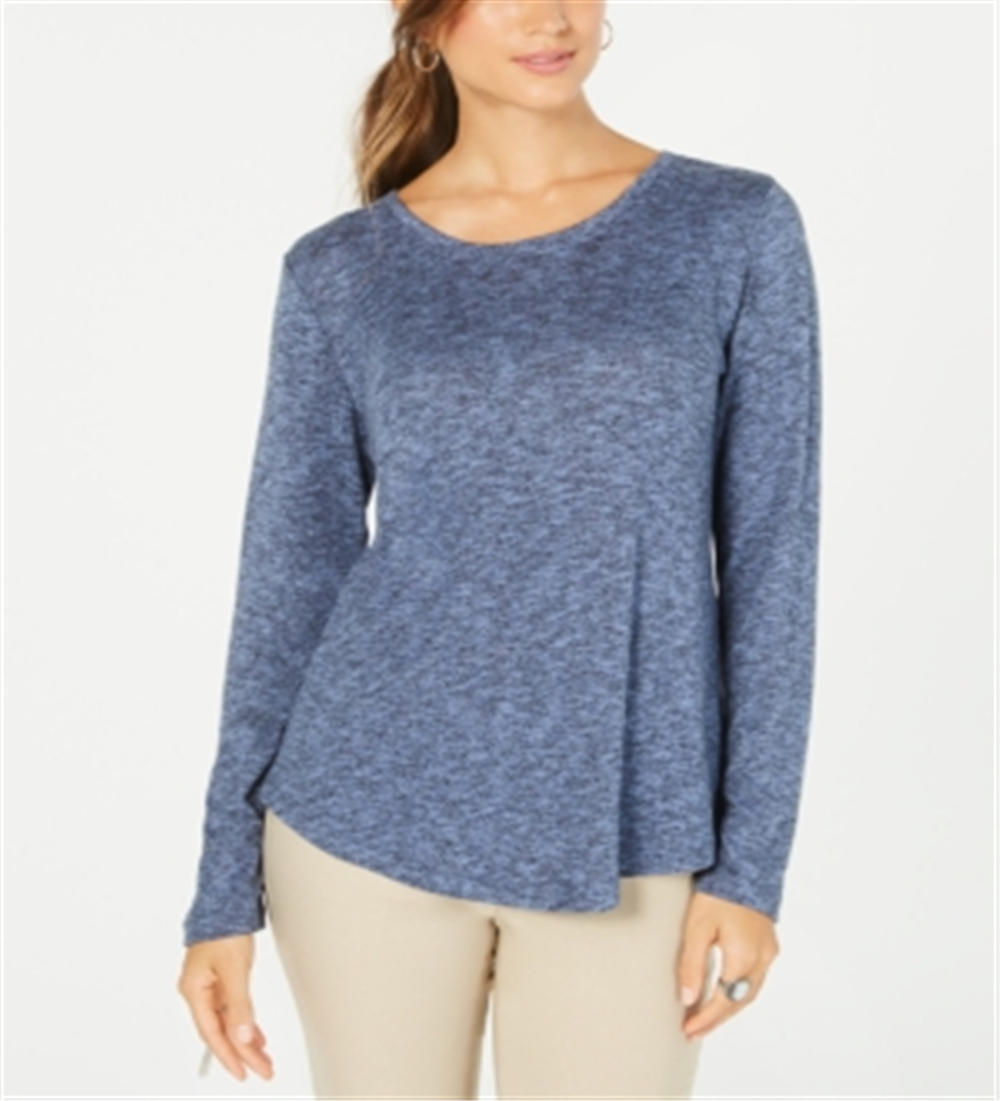 Style & Co Women's Scoop Neck Top Blue Size Petite L