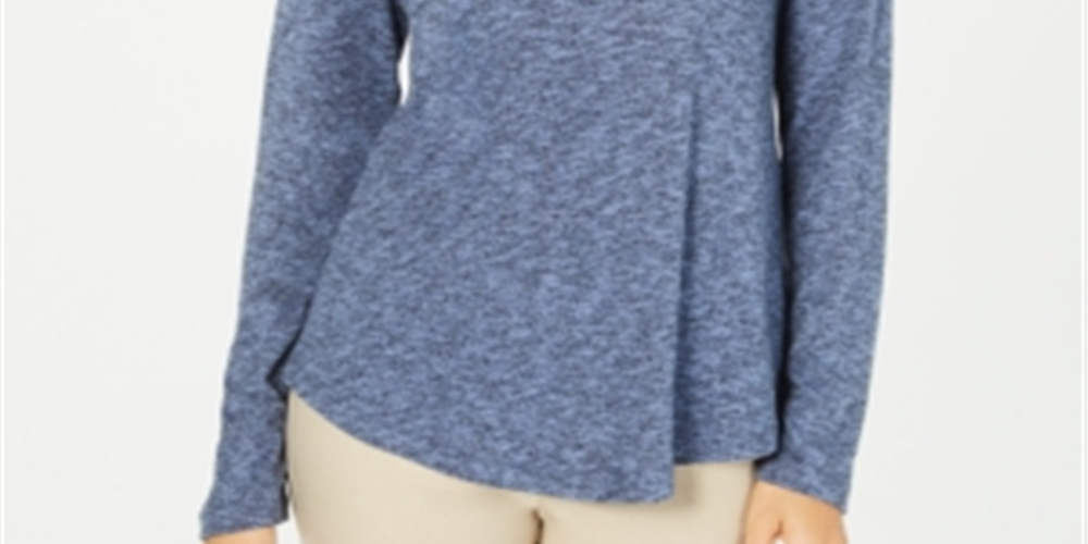 Style & Co Women's Scoop Neck Top Blue Size Petite L