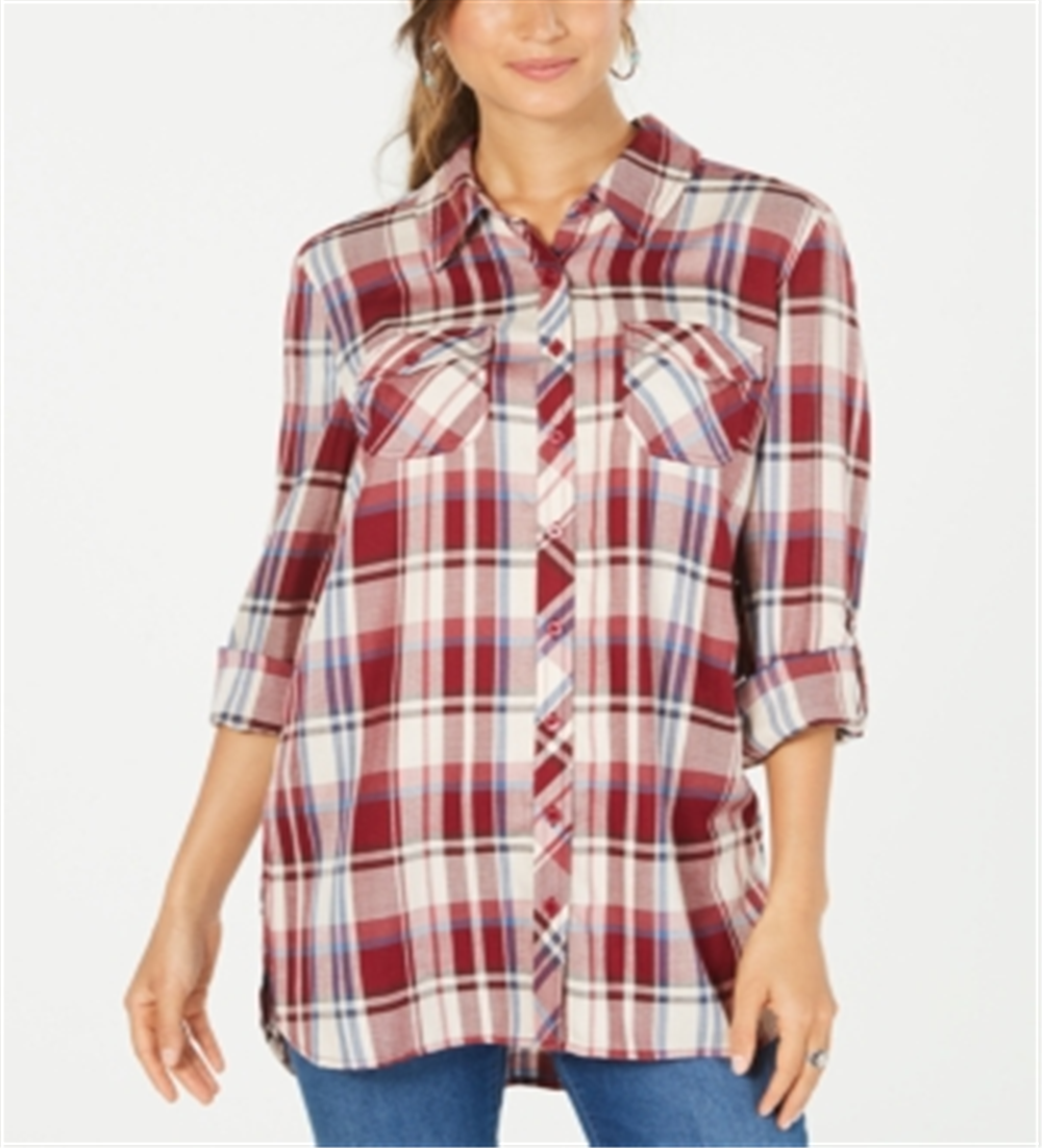 Style & Co Women's Plaid Tunic Red Size Petite L