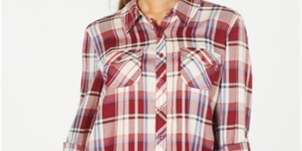 Style & Co Women's Plaid Tunic Red Size Petite L