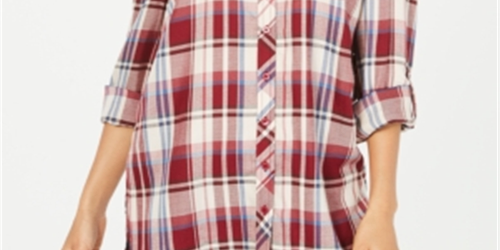 Style & Co Women's Plaid Tunic Red Size Petite L