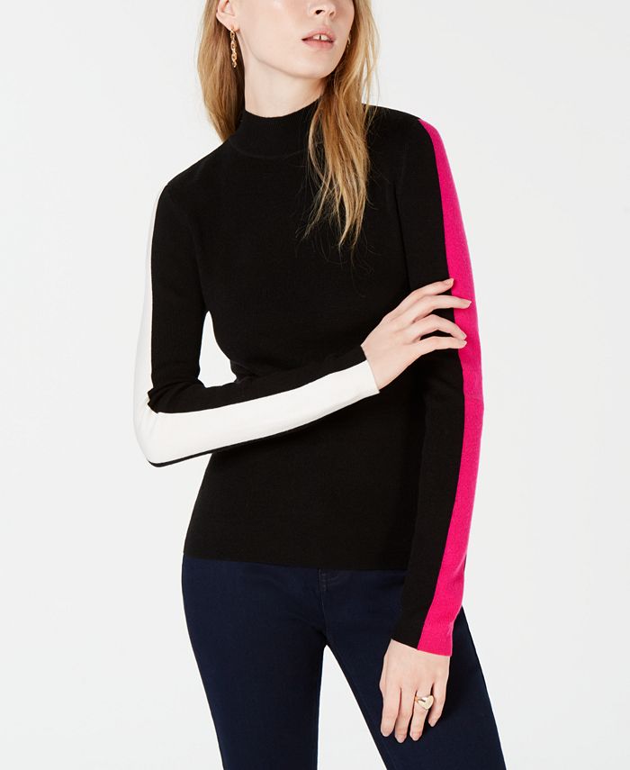 Bar III Women's Varsity Stripe Pullover Sweater Black Size S