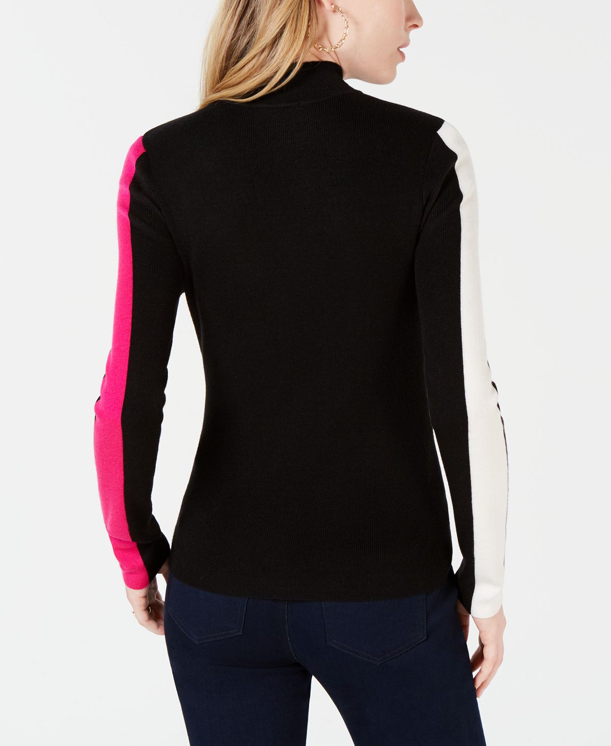 Bar III Women's Varsity Stripe Pullover Sweater Black Size S