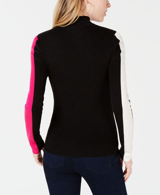 Bar III Women's Varsity Stripe Pullover Sweater Black Size S