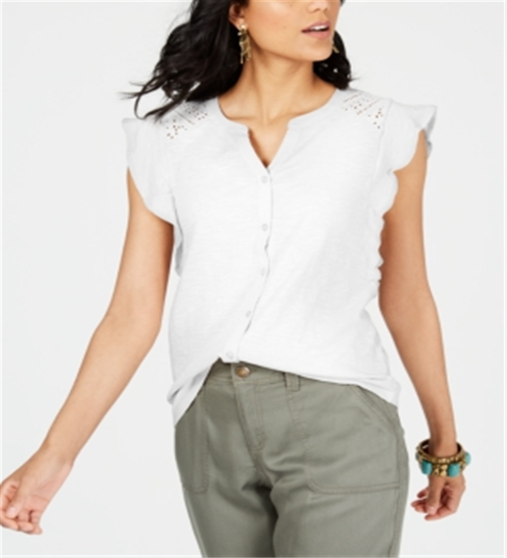 Style & Co Women's Eyelet Sleeveless Shirt White Size XX-Large