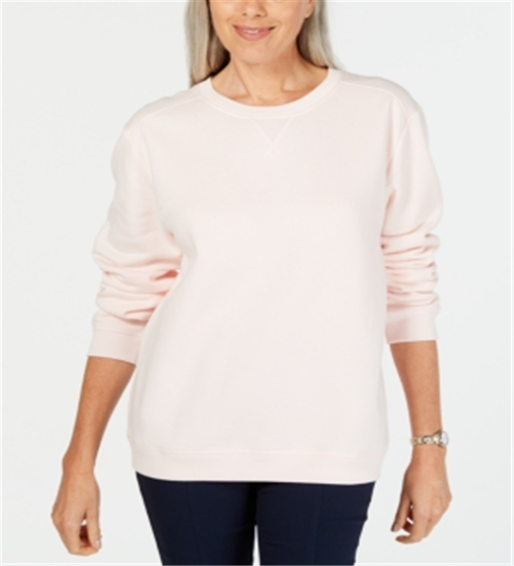Karen Scott Women's Crewneck Fleece Sweatshirt Pink Size Petite S/M