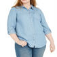 Style & Co Women's Plus Chambray Button up Shirt Blue Size 4X