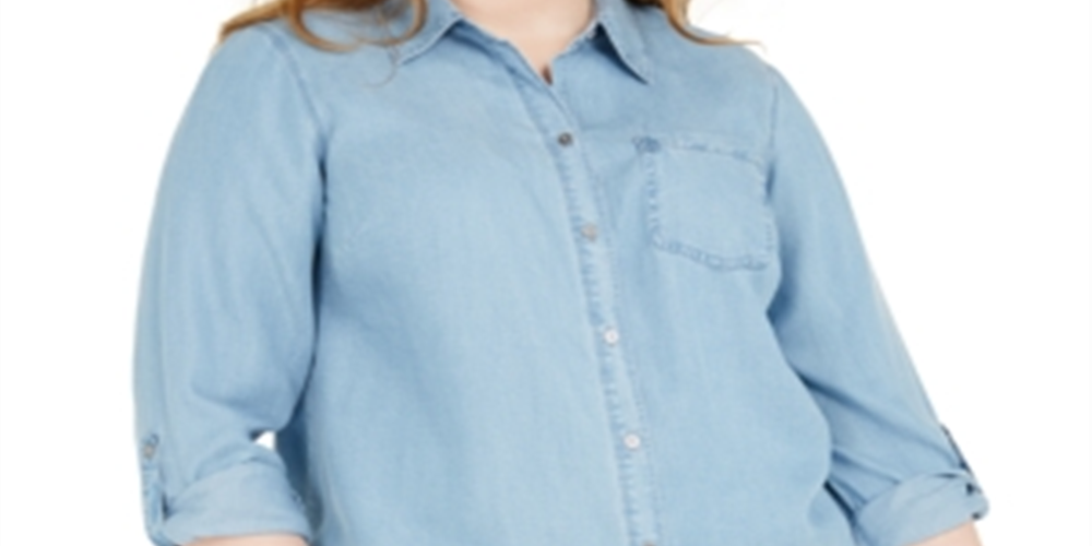 Style & Co Women's Plus Chambray Button up Shirt Blue Size 4X
