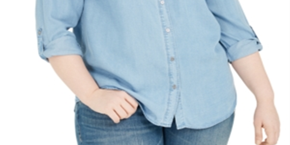 Style & Co Women's Plus Chambray Button up Shirt Blue Size 4X