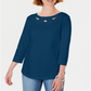 Karen Scott Women's Three Quarter Sleeve Cutout Top Blue Size X-Small
