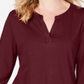 Charter Club Women's Supima Cotton Split Neck Top Red Size Petite L