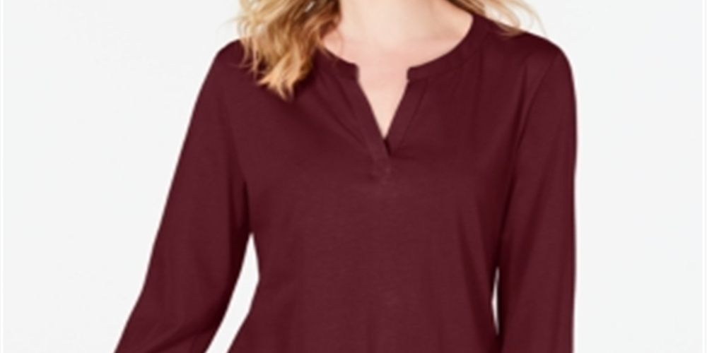 Charter Club Women's Supima Cotton Split Neck Top Red Size Petite L