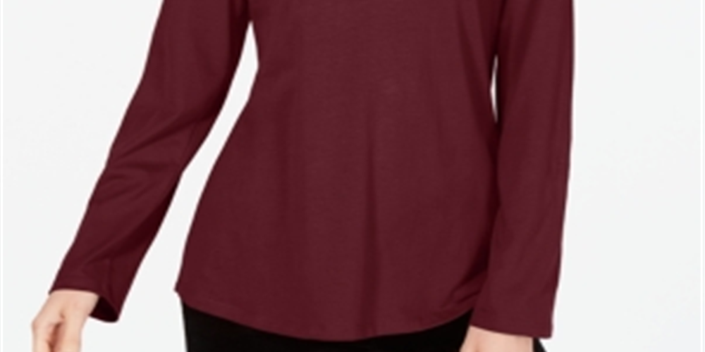 Charter Club Women's Supima Cotton Split Neck Top Red Size Petite L